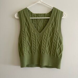 Green Cable Knit Sleeveless Top